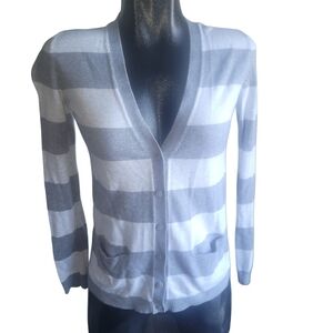 Tommy Hilfiger White and Gray Striped Cardigan XS